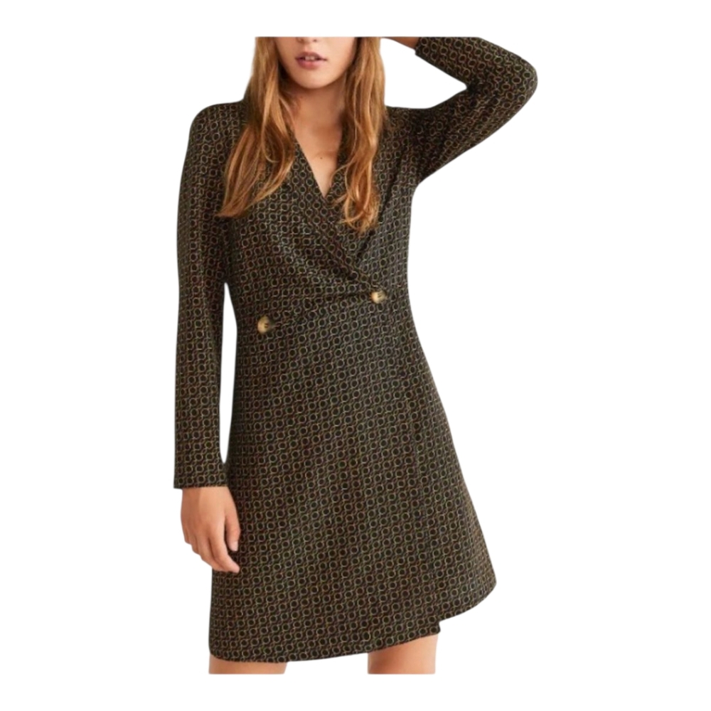 Mango MNG Esspresso & Cream Faux Wrap  Suit Dress